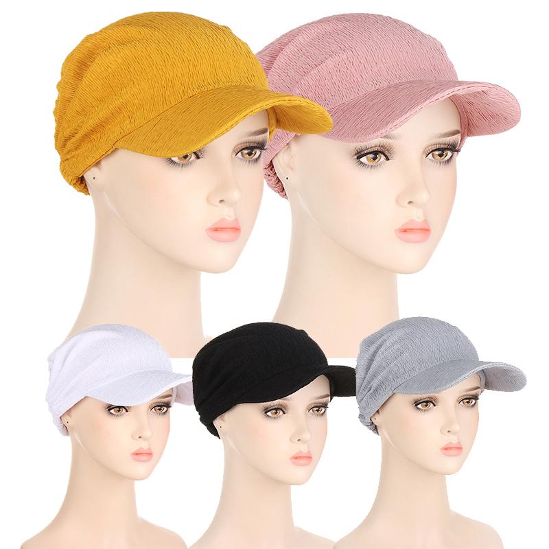 1PC Sun Hat Sunscreen Cap Solid Color Turban Cap Summer Female Hat Fashion Female Hat