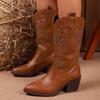 Прямая поставка V-образные ботинки ковбоя в западном стиле с пайетками женские на среднем каблуке остроносые рыцарские ботинки большого размера кожаные ботинки
