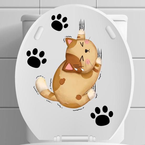 Наклейка на унитаз с мультяшным котом, съемная самоклеящаяся водонепроницаемая наклейка из ПВХ для гостиной, ванной комнаты, стены искусства, украшение для крышки унитаза с лапой котенка