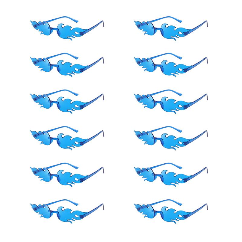 12 пар в наборе Солнцезащитные очки в форме пламени Новая мода Безободковые Конфетный цвет Вечерние очки Модный дизайн Цветные солнцезащитные очки