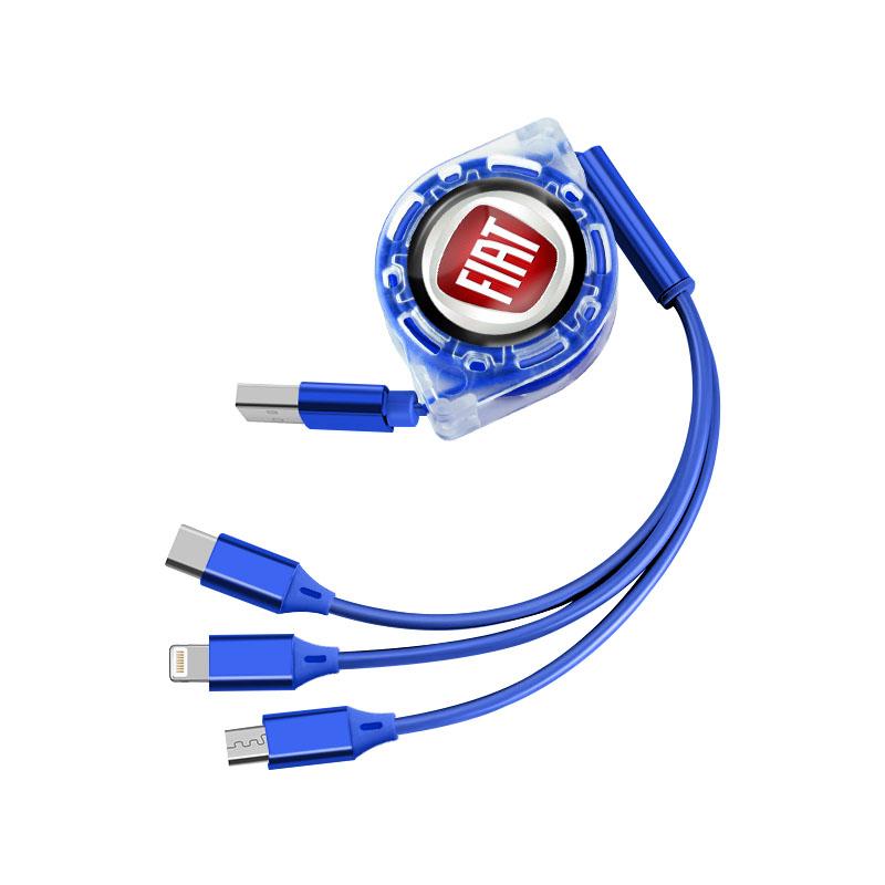Кабель для быстрой зарядки 3 в 1 с логотипом автомобиля Fiat, USB-кабель Type C Micro USB для Stilo Ducato Panda 500 Pondo Abarth Punto Palio Viaggio