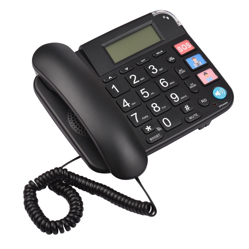 Black Corded Phone with Big Button Desk Landline Phone Telephone Support