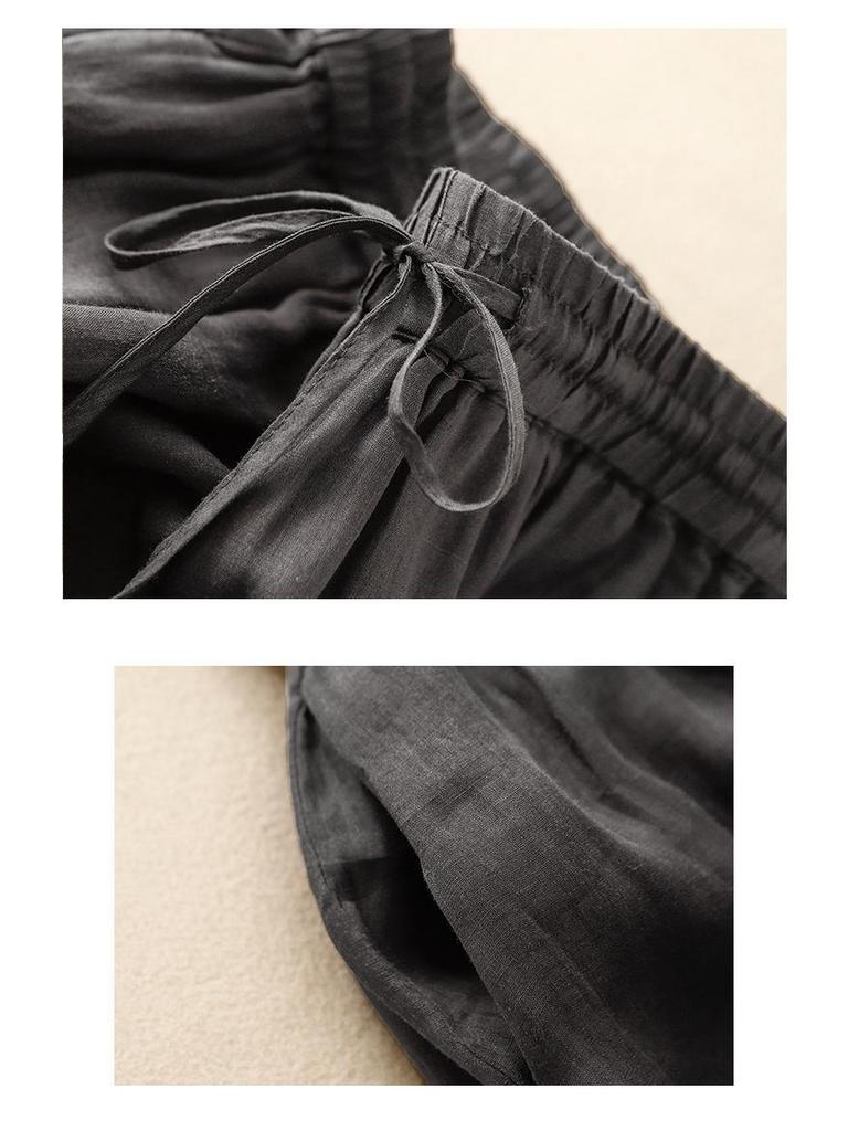 Женские повседневные брюки с широкими штанинами и эластичной талией - Хлопок Лен Двухслойные