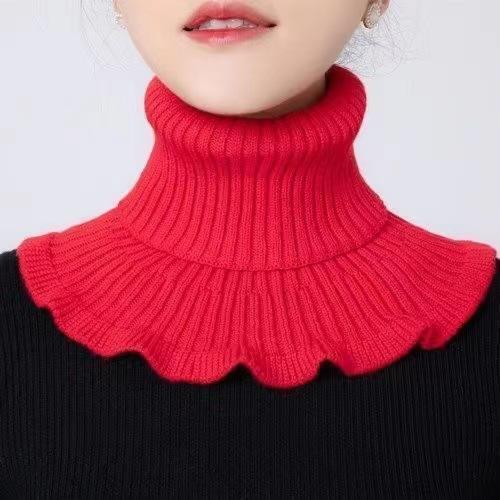 Woolen Knitted Scarf with Fake Collar Women Small Shawl Autumn Winter Pullover Warm Neck Protection Shoulder Lap Sweater Collar