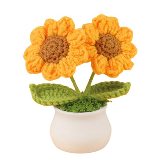 Вязаный подсолнух ручной работы, декор для горшка, вязаный крючком, шерстяной цветок, украшение стола, дом