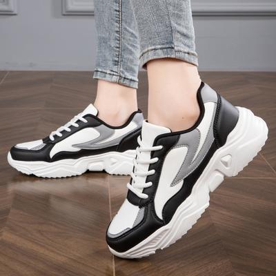 Женские кроссовки на плоской подошве с цветными блоками, повседневные низкие кеды для скейтбординга с круглым носком, универсальная спортивная обувь для ходьбы