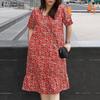 Women Floral Print Summer Casual Short Sleeve Dress