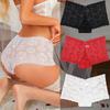 FINETOO 3Pcs Women Mid Waist Plus Size Panties Lace Mesh Floral Transparent Briefs Underwear Solid Seamless Underpants Lingerie