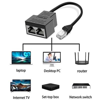 Адаптер-разветвитель, USB 1 на 2 сетевой разъем, двойной LAN Ethernet гнездо удлинительный кабель, подходит для Cat5 Cat5e Cat6 Cat7
