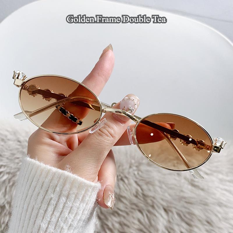 Металлические овальные очки для женщин и мужчин, со стразами и бриллиантами, солнцезащитные очки 2025 года, унисекс, блестящие оправы для очков, солнцезащитные очки Uv400, модные очки