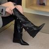 Hot Selling 2025 Metal Decor Wedge Heel Knee High Boots Women Autumn Fashion Pants Boots Woman Wide Leg Leather Long Botas Mujer