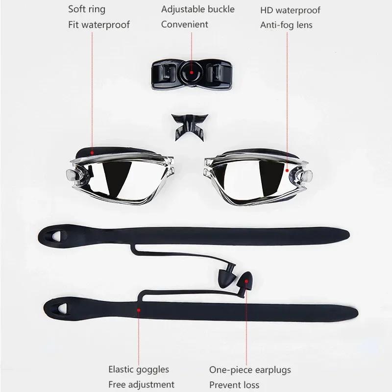 Swimming Goggles Adults Swim Glasses with Earplug Men Women Anti-fog Waterproof Swim Eyewear Pool Diving Training Race Glasses