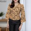 ZANZEA Women Casual V-Neck 3/4 Sleeve Loose Print Blouse
