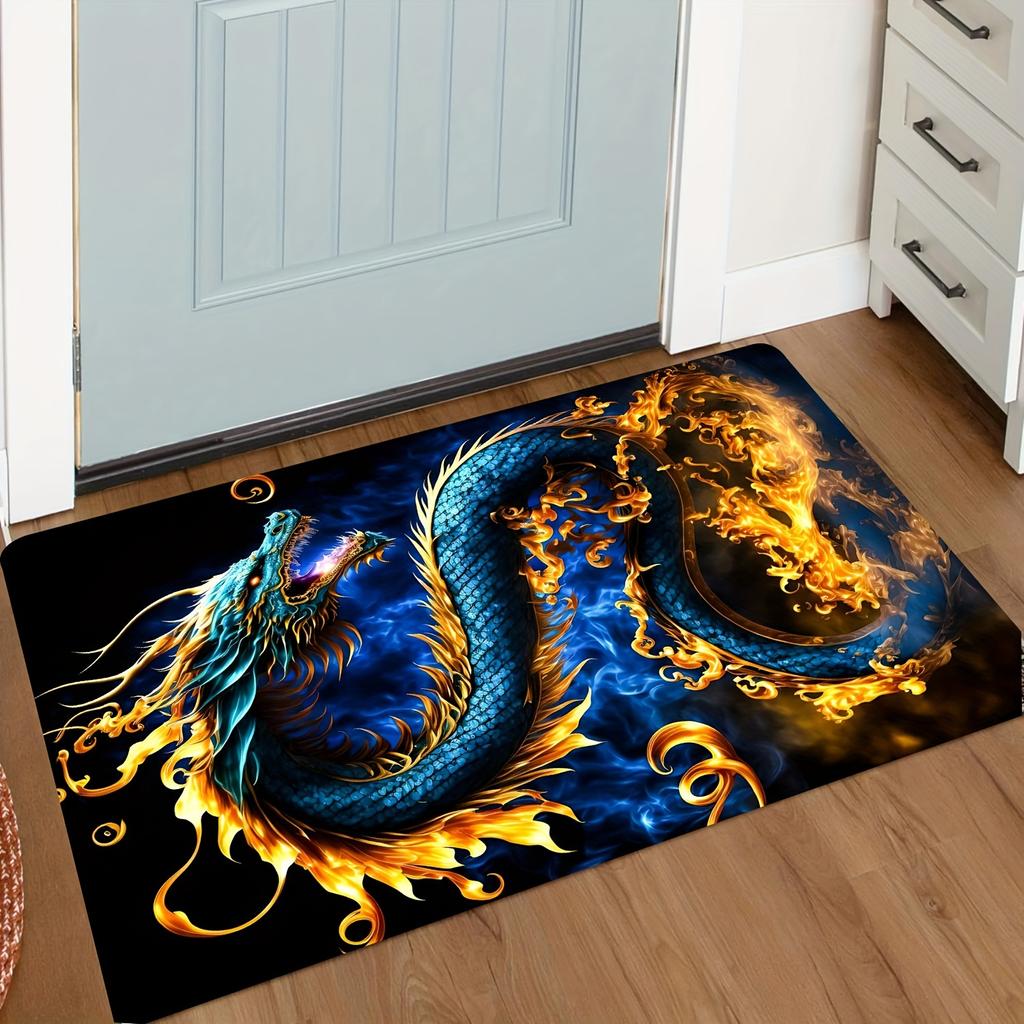1Pcs Anti Fatigue Kitchen Rugs, Fire Dragon Print Waterproof Non-Slip Thick Cushioned Kitchen Mat Heavy Duty Comfort Standing Mat for Kitchen