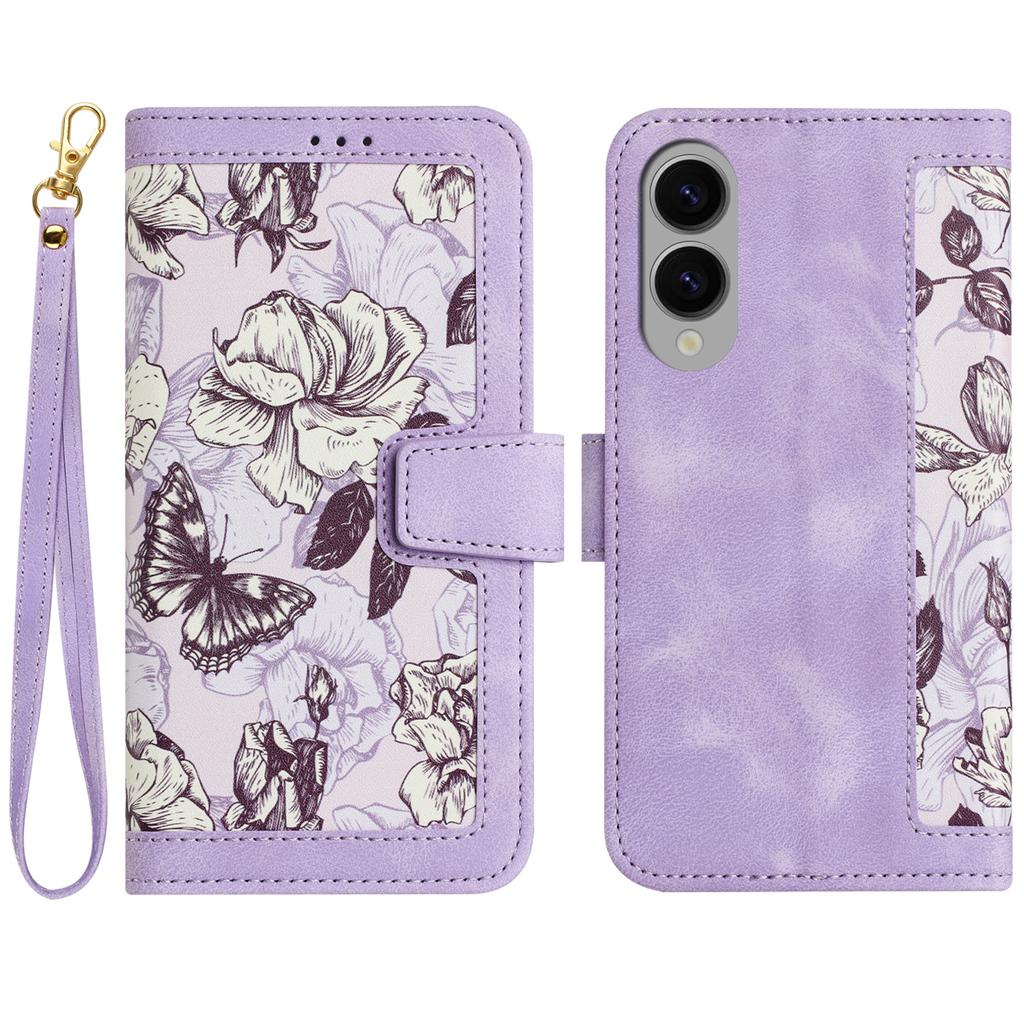 For Samsung Galaxy S25 Edge Case PU Leather Floral Phone Cover with Card Slots