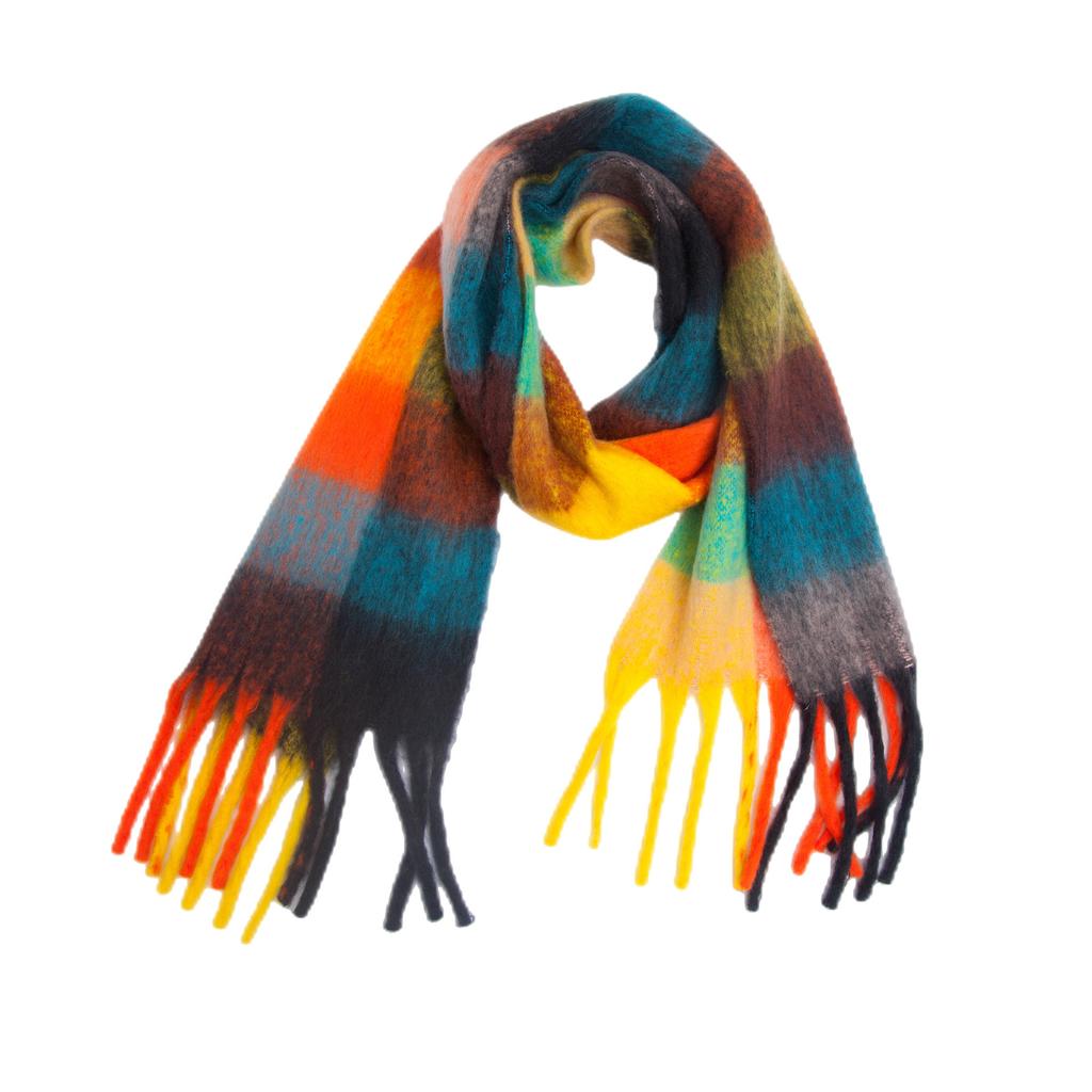 Autumn and Winter New Thickened Shawl Imitation Mohair Coarse Whiskers Colorful Plaid Scarf