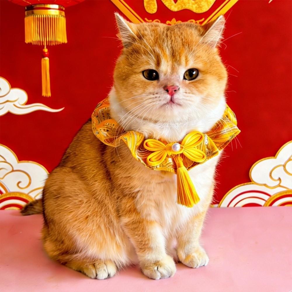 Adorable Chinese Style Pet Cat Scarf Warm Cute New Year Dog Collar Adjustable Length Blessing Puppy Bib Spring Festival