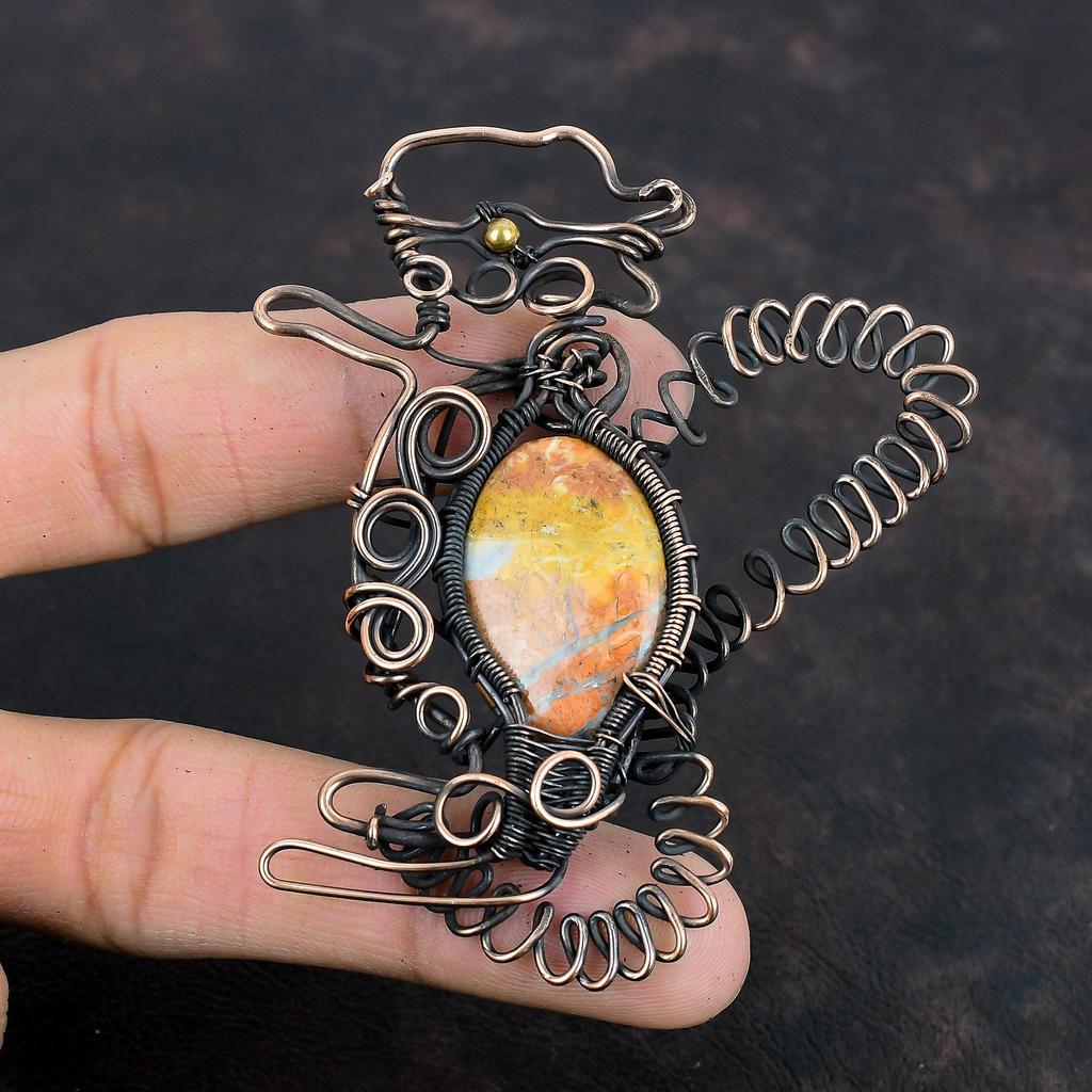 Подвеска из яшмы Малигано, подвеска из медной проволоки, подвеска ручной работы в виде кролика, уникальное ювелирное украшение, подвеска из драгоценного камня, медные украшения, подарки для матери
