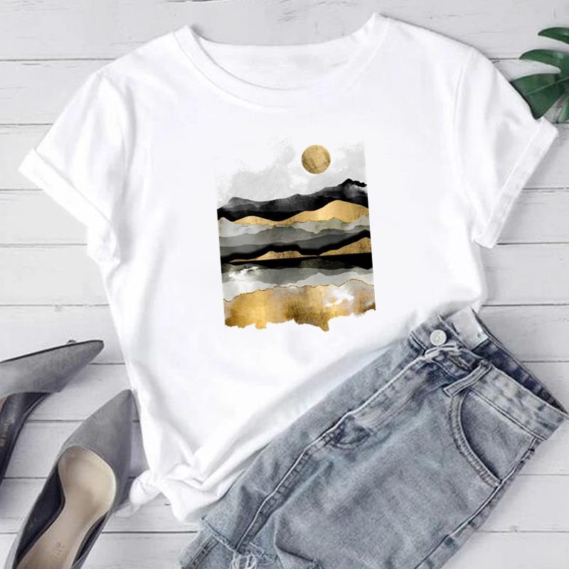 (Asian Size) Women Print Tee Beach Trend Sweet 90s Cute Top Fashion T Shirt Woman Female Clothing Short Sleeve Graphic T-shirts