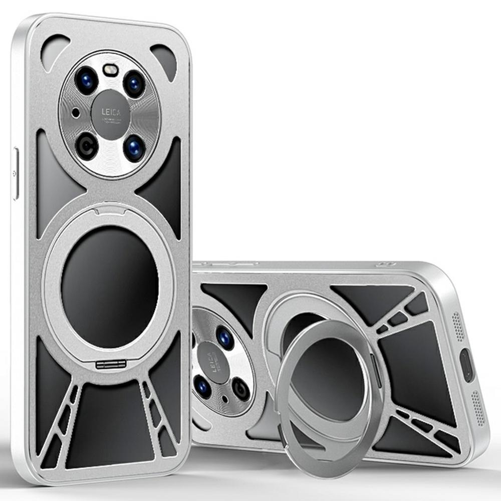 For Huawei Mate 40 Case Magnetic Kickstand Hollow Heat Dissipation Silicone+PC+Metal Bumper Phone Cover