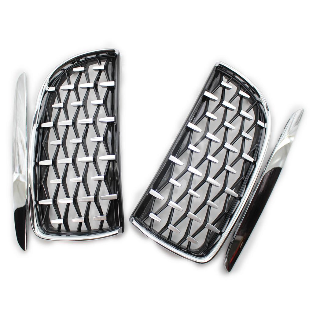 1 Paar Chrome Zilveren Auto Voorzijde Diamond Stijl Roosters Vervanging Racing Grills Onderdelen Voor Bmw 3 Serie 4 Deur E90 E91