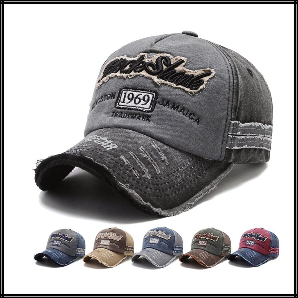 English American CA524 [White Fang] Hat, Letters, Logo, Cap, Casual, Distressed, Vintage, Sports, Men's, Women's, (Blue)