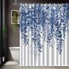 1pc Blue Flower Vine Pattern Printed Shower Curtain for Home Bathroom Decoration with Hooks, Polyester Fabric, Machine Washable