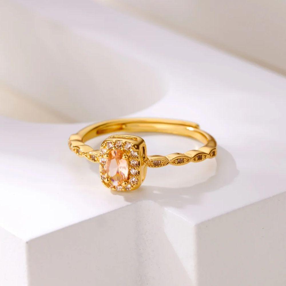 Розовый цирконий Нержавеющая сталь Кольцо для женщин Позолоченное 18K Не тускнеющее Открытое кольцо Свадебные украшения Аксессуары для выпускного Новогодний подарок