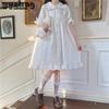 White Kawaii Lolita Dress for Girl Soft Princess Fairy Peter Pan Collar Dress Japanese Style Cute Puff Sleeve Party Dress