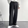 Men Suit Pants High Waist Button Zipper Fly Straight Wide Leg Long Pants with Pockets Solid Color Casual Trousers Daily Wear