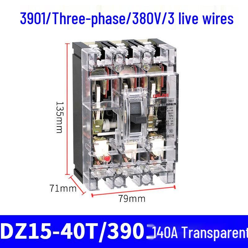 Transparent Hydraulic Electromagnetic Plastic Circuit Breaker DZ15-100T/3901 63A 100A 3-Phase 3P