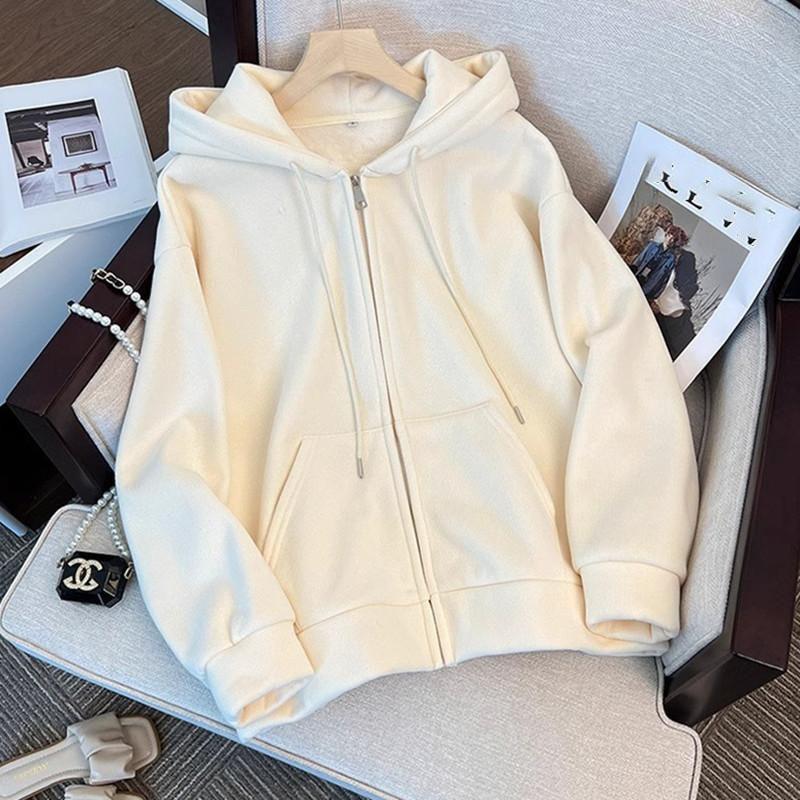 Pink Plus Velvet Hooded Sweatshirts Women Autumn Winter Zipper Thicken Warm Hoodies Woman Korean Student Lamb Wool Coat