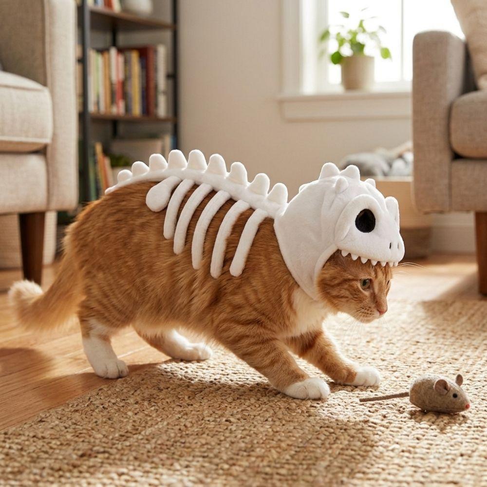 Hood Outfit Halloween Cat Skeleton Hoodie Glow in Dark Dinosaur Bone Cat Headgear Cosplay Party