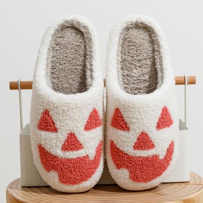 Женские зимние тапочки с изображением тыквы на Хэллоуин, улыбающееся лицо, милые мультяшные тапочки для дома, теплые, удобные, с мягкой подошвой, нескользящие, для отдыха