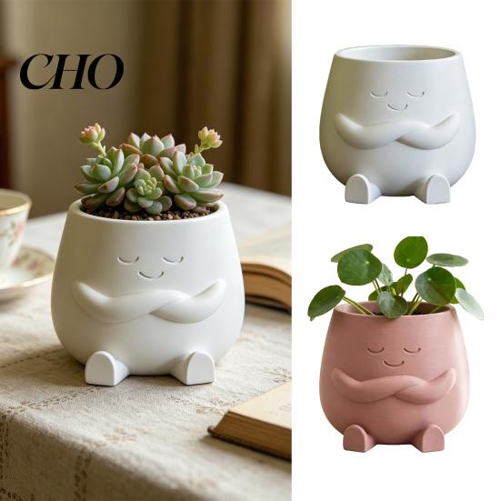 Smiling Face Planter Mini Flowerpot Cute Desktop 3D Printed Healing Green Plant Pot Creative for Home Office Stable with Legs