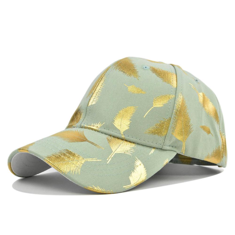 New Gold Leaf Print Baseball Cap Korean Style Gold Foil Baseball Cap Student Duck Tongue Cap Round Top Sun Hat Wholesale