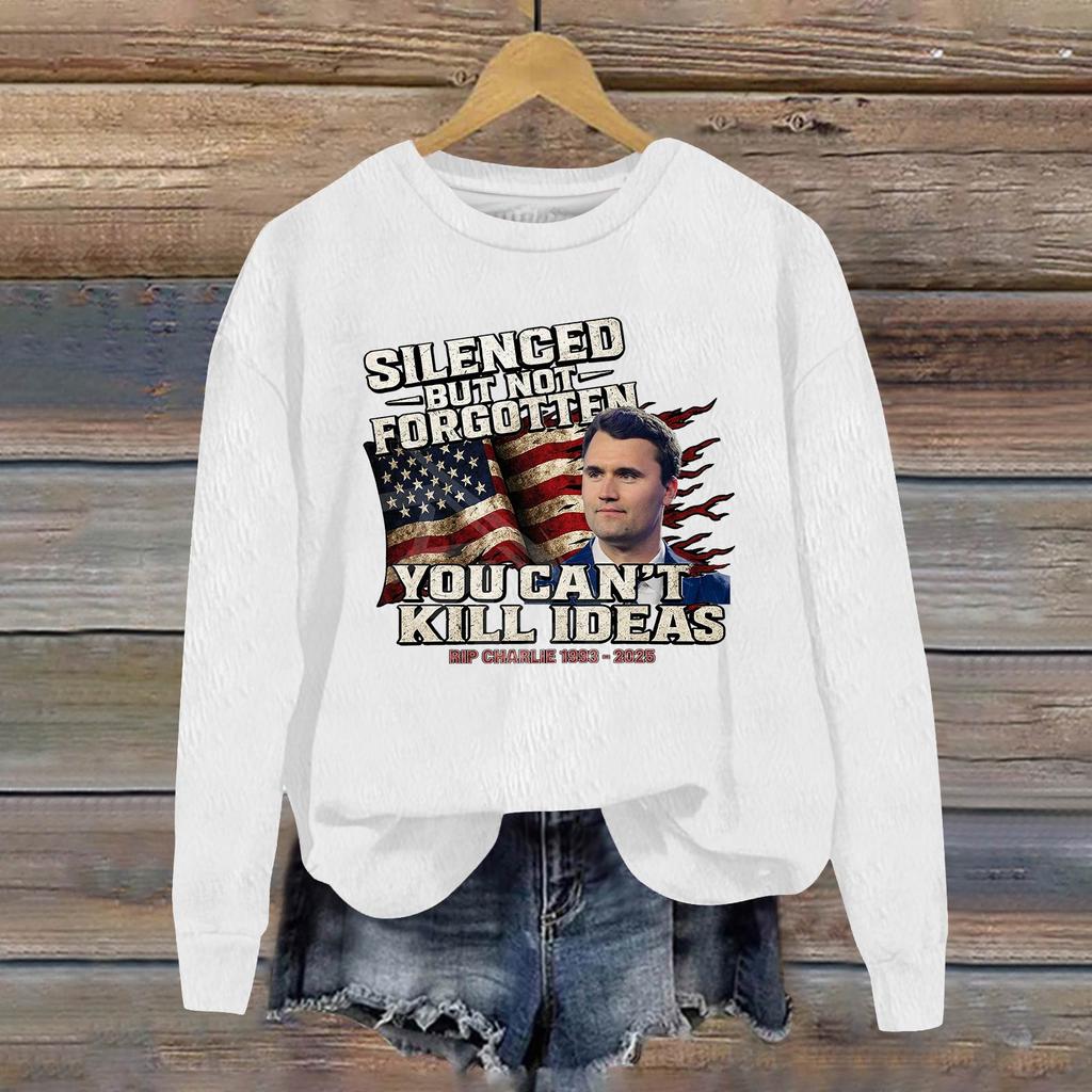 Ladies Fashion Casual Long Sleeve Printed Round Neck Pullover Top