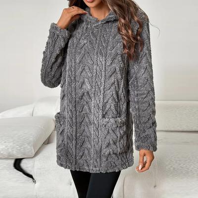 Женская модная повседневная толстовка с капюшоном однотонной расцветки свободного кроя с флисовыми карманами