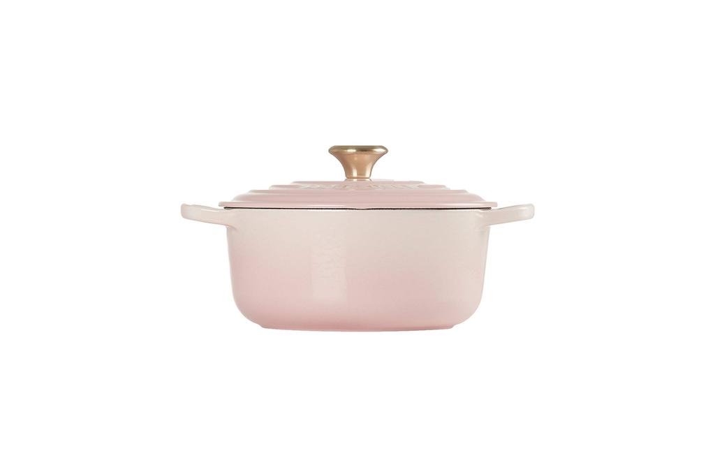 Le Creuset литой эмалированный горшок Signature Cocotte Ronde 18 см в форме ракушки розового цвета с ручкой светло-золотистого цвета, совместим с газовой духовкой IH, японская [Авторизованный продукт]
