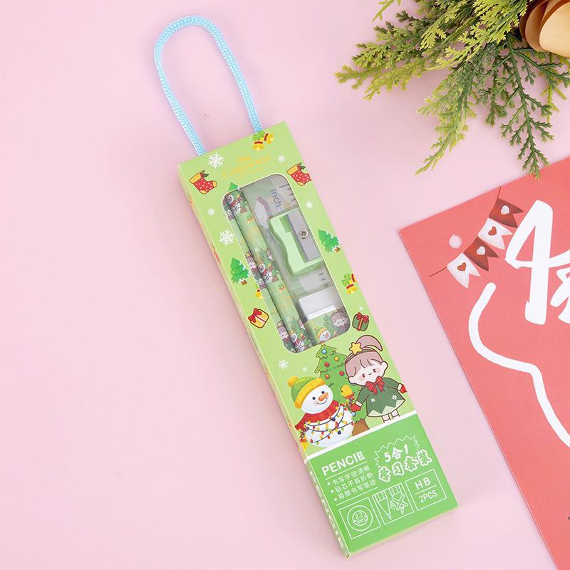 5 шт. кавайный детский канцелярский набор подарочная коробка призовой подарок для детского сада рождественский подарок карандаш линейка ластик точилка канцелярский набор