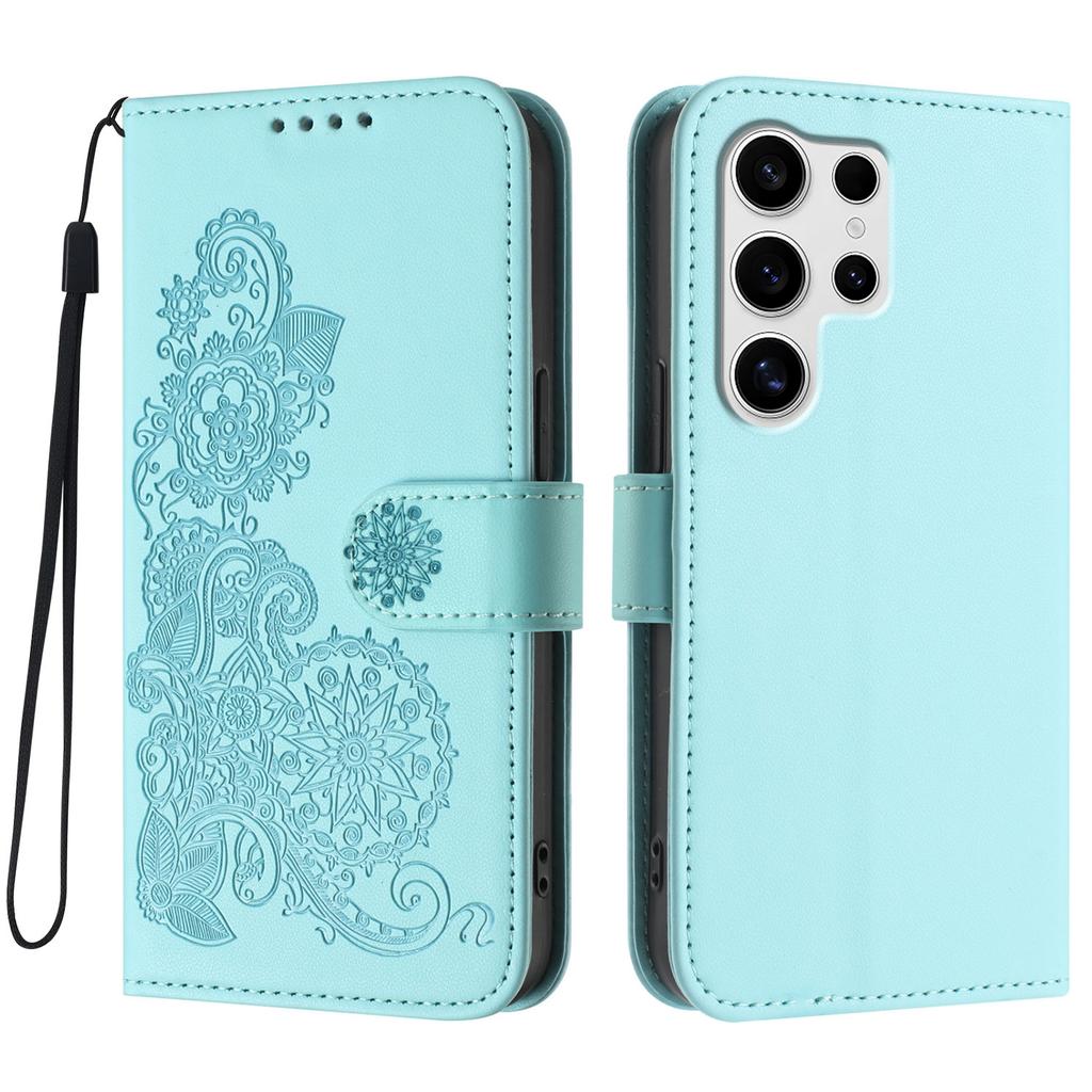 For Samsung Galaxy S25 Ultra Phone Cases Mandala Flower Leather Wallet Mobile Cover with Strap