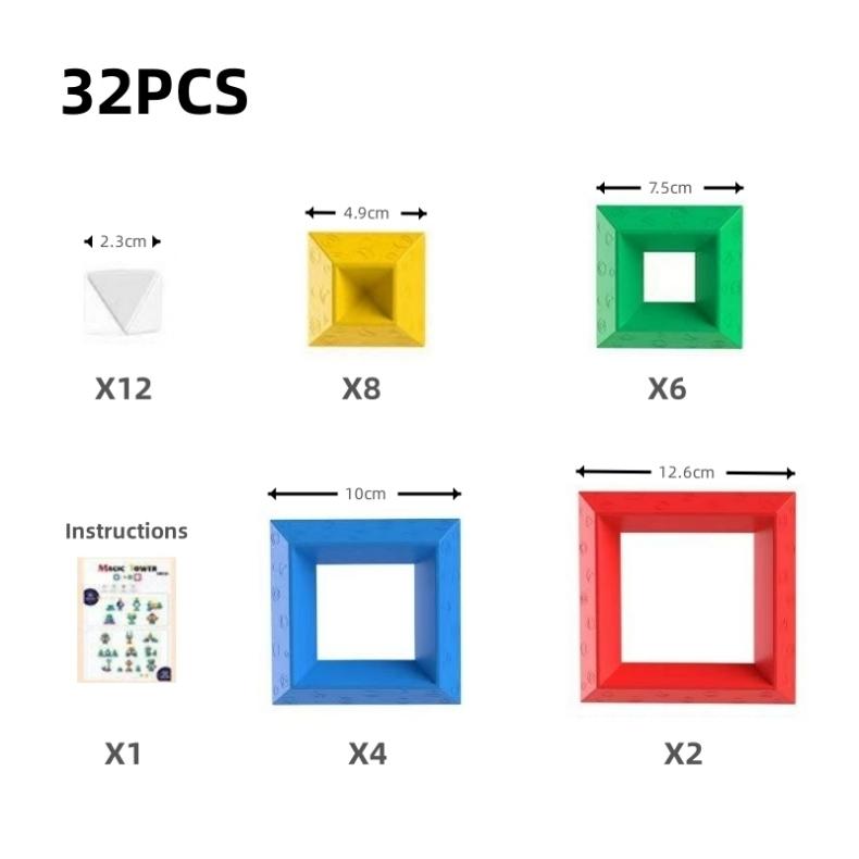Non-Toxic 32Pcs Building Blocks Pyramid Assembly Puzzle Toys Intellectual Development Brain Teasers Stacker Toy Magic Tower