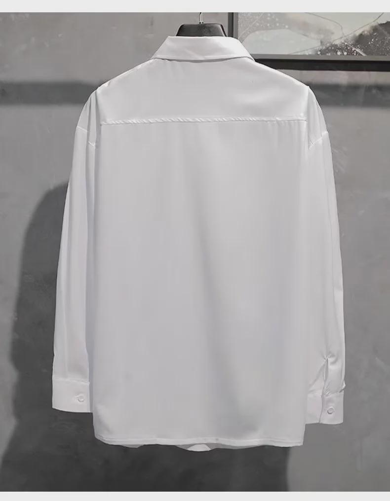 Мужская повседневная рубашка свободного кроя с длинным рукавом — модный корейский стиль для весны и осени