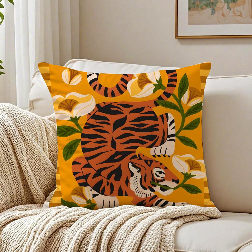 Cute Tiger Pillow Retro Painting Cushion Cushion Cover Pillowcase Antidustmite living Room Sofa Decor Cushion Room