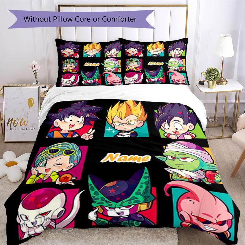 3PC Custom Name Dragon Ball Characters Bedding Set Printed Bedding Set Duvet Cover Closure Includes 1 Duvet Cover & 2 Pillowcases for All Seasons Bedr