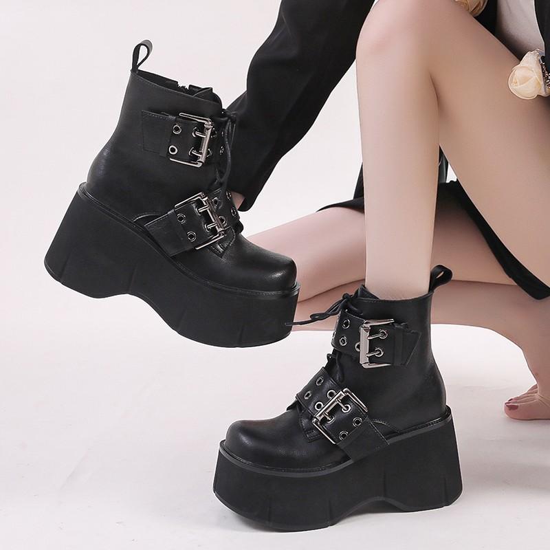 Fashion Brand New Gothic Style Sexy Elegant Chunky Platform Women Ankle Boots Walking Comfy Woman Shoes Platform Boots