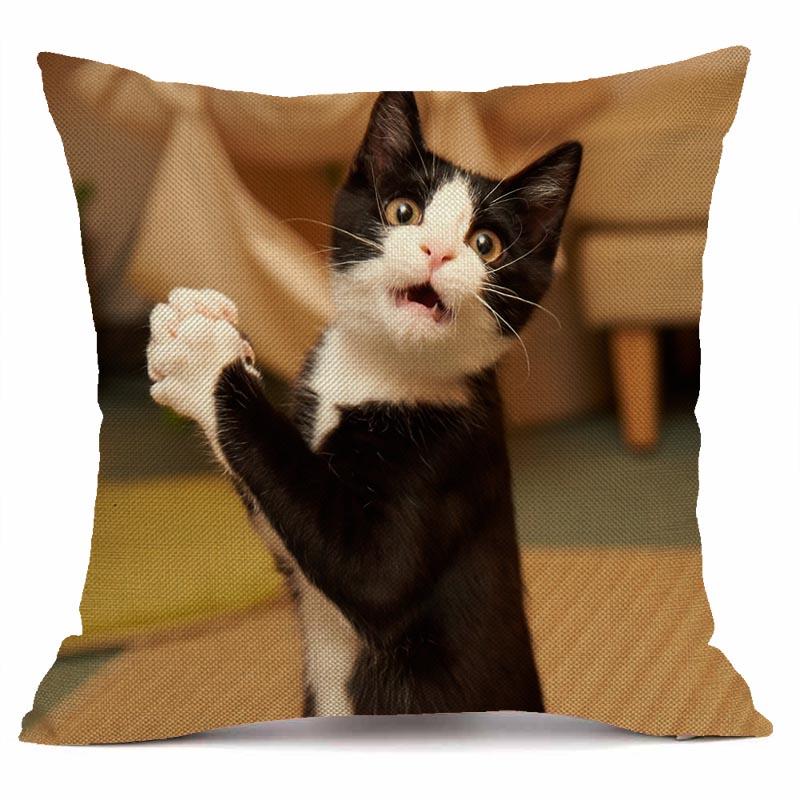 RZN черная льняная наволочка для домашнего животного и кота, квадратная декоративная наволочка для дивана, чехол для подушки с животным узором 45X45 см