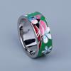 Creative Women for Ring Fashion Handmade Enamel Jewelry Bird Shape Ring Green Flower Ring Wedding Bridal Jewelry Party Ring