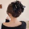 1pc Korean Organza Elegant and Chic Rhinestones Black Pleated Flowers Grab Clips, Temperament Coiled Hair Shark Clip