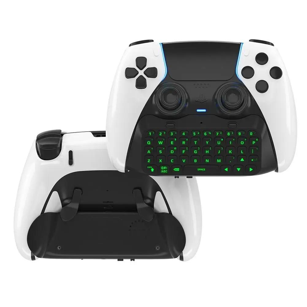 Keyboard for PS5 Edge Controller with Green Backlight, Bluetooth 3.0 Mini Portable Message Keypad Chatpad, Built-in Speaker & 3.5mm Audio Jack